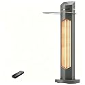 MEPTY Outdoor Heaters for Patio, 1500W Electric Infrared Heater with Remote, IP65 Waterproof, 12H Timer, Tip-Over&amp;Overheat Protection, Quiet Operation, Tower Space Heater for Garage, Indoor,Room, Grey