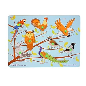 meraki wooden puzzles for kids with knobs birds  montessori educational 3d peg puzzle board  colorful early learning puzzle toy for toddlers boys amp girls  safe amp handcrafted for ages 2-6 years