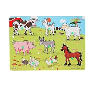meraki farm animals wooden puzzle for kids puzzle for 2 year old kids 8 puzzle pieces with knob for easy grip matching amp sorting puzzle for toddlers creative learning amp educational board puzzle