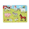 Meraki Farm Animals Wooden Puzzle for Kids, Puzzle for 2+ Year Old Kids, 8 Puzzle Pieces with Knob for Easy Grip, Matching &amp; Sorting Puzzle for Toddlers, Creative, Learning &amp; Educational Board Puzzle