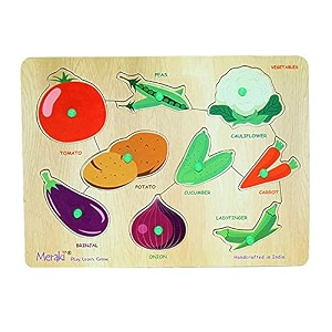 meraki wooden vegetables puzzles for kids with knobs  montessori educational 3d peg puzzle board  colorful early learning puzzle toy for toddlers boys amp girls  safe amp handcrafted  for ages 2-6