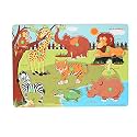 Meraki Wild Wooden Animals Puzzles for Kids | 9 Puzzle Pieces with Knob for Easy Grip, Matching & Sorting Puzzle for Toddlers, Creative, Learning & Educational Board | Puzzle for 2+ Year Old Kids