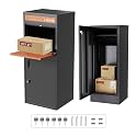 Merapi Large Lockable Package Delivery Box for Porch, Outdoor Parcel Drop Box with Rear Access Door, Weather-Resistant Metal Parcel Locker, No Assembly, Fence Mount, Wood-Look Finish