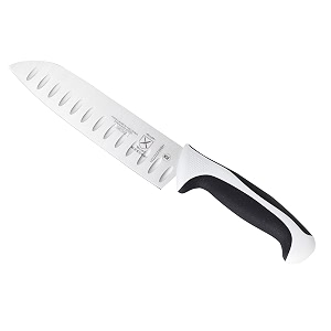 mercer culinary millennia 7-inch granton edge santoku knife white