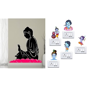 merical buddha and folkband switch board wall sticker for living room hall bedroom material pvc vinyl