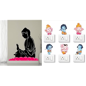 merical buddha in meditation and ganesh switch board wall sticker for living room hall bedroom material pvc vinyl