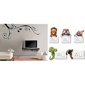 merical corner floral vine and ganesh switch board wall sticker for living room hall bedroom material pvc vinyl