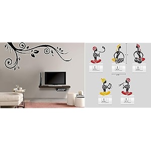 merical cute mickey mouse and animals switch board wall sticker for living room hall bedroom material pvc vinyl