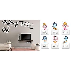 merical cute mickey mouse and flowers switch board wall sticker for living room hall bedroom material pvc vinyl