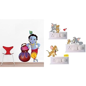 merical cute mickey mouse and ganesh switch board wall sticker for living room hall bedroom material pvc vinyl