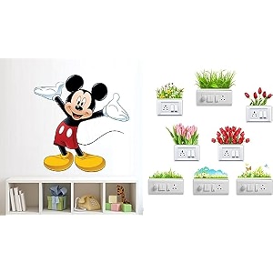 merical cute mickey mouse and krishna switch board wall sticker for living room hall bedroom material pvc vinyl