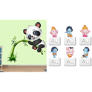 merical cute panda and animals switch board wall sticker for living room hall bedroom material pvc vinyl