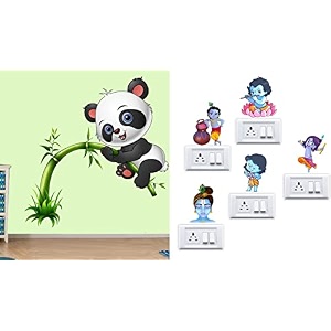 merical cute panda and flowers switch board wall sticker for living room hall bedroom material pvc vinyl
