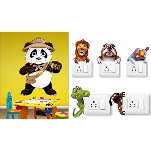 merical cute panda and krishna switch board wall sticker for living room hall bedroom material pvc vinyl