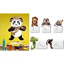 Merical Cute Panda and Krishna Switch Board Wall Sticker for Living Room, Hall, Bedroom (Material: PVC Vinyl)