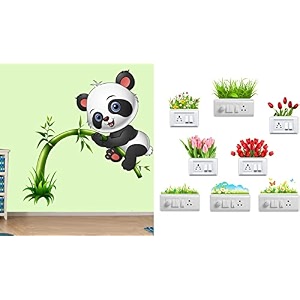 merical cute panda on tree and krishna switch board wall sticker for living room hall bedroom material pvc vinyl