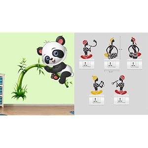 merical cute panda on tree and twitterbird switch board wall sticker for living room hall bedroom material pvc vinyl