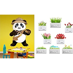 merical cute panda and twitterbird switch board wall sticker for living room hall bedroom material pvc vinyl