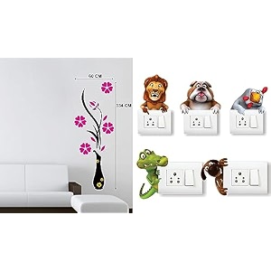 merical flower vase magenta and animals switch board wall sticker for living room hall bedroom material pvc vinyl