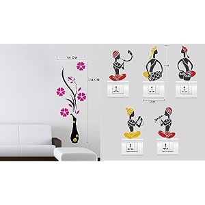 merical flower vase magenta and folkband switch board wall sticker for living room hall bedroom material pvc vinyl
