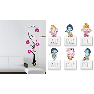 merical flower vase magenta and ganesh switch board wall sticker for living room hall bedroom material pvc vinyl