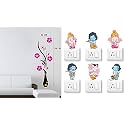 Merical Flower Vase Magenta and Ganesh Switch Board Wall Sticker for Living Room, Hall, Bedroom (Material: PVC Vinyl)