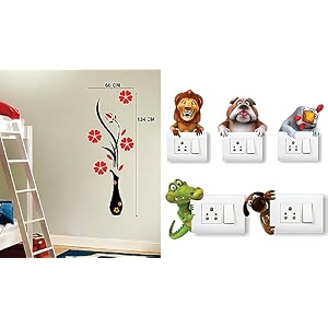 merical flower vase red and animals switch board wall sticker for living room hall bedroom material pvc vinyl