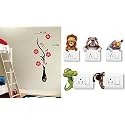 Merical Flower Vase Red and Animals Switch Board Wall Sticker for Living Room, Hall, Bedroom (Material: PVC Vinyl)