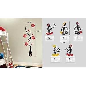 merical flower vase red and folkband switch board wall sticker for living room hall bedroom material pvc vinyl