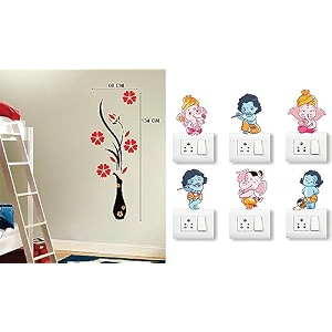 merical flower vase red and ganesh switch board wall sticker for living room hall bedroom material pvc vinyl