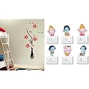 Merical Flower Vase Red and Ganesh Switch Board Wall Sticker for Living Room, Hall, Bedroom (Material: PVC Vinyl)