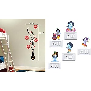 merical flower vase red and krishna switch board wall sticker for living room hall bedroom material pvc vinyl