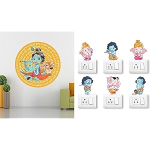 merical flute krishna slogan and ganesh switch board wall sticker for living room hall bedroom material pvc vinyl