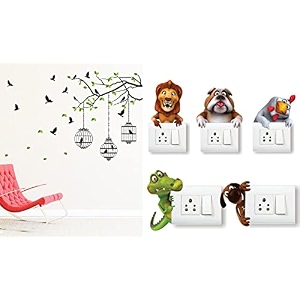 merical flying birds with case and animals switch board wall sticker for living room hall bedroom material pvc vinyl