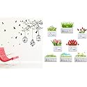 Merical Flying Birds with Case and Flowers Switch Board Wall Sticker for Living Room, Hall, Bedroom (Material: PVC Vinyl)
