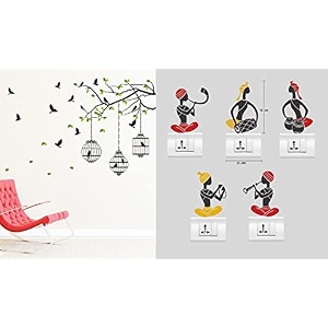 merical flying birds with case and folkband switch board wall sticker for living room hall bedroom material pvc vinyl