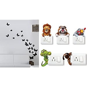 merical flying butterfly and animals switch board wall sticker for living room hall bedroom material pvc vinyl