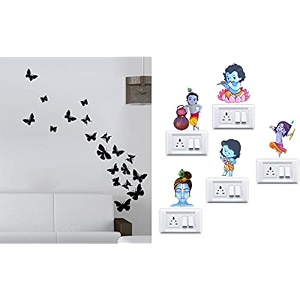 merical flying butterfly and krishna switch board wall sticker for living room hall bedroom material pvc vinyl