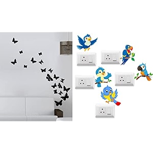merical flying butterfly and twitterbird switch board wall sticker for living room hall bedroom material pvc vinyl