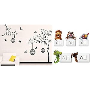 merical free bird case black and animals switch board wall sticker for living room hall bedroom material pvc vinyl