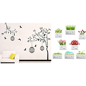 merical free bird case black and flowers switch board wall sticker for living room hall bedroom material pvc vinyl