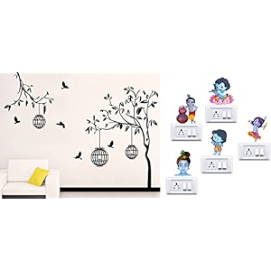 merical free bird case black and krishna switch board wall sticker for living room hall bedroom material pvc vinyl