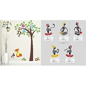 merical monkey hanging on tree and flokband switch board wall sticker for living room hall bedroom material pvc vinyl