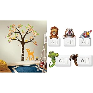 merical orange deer and tree and animals switch board wall sticker for living room hall bedroom material pvc vinyl