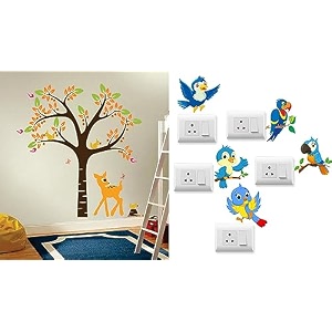 merical orange deer and tree and twitter switch board wall sticker for living room hall bedroom material pvc vinyl