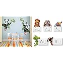 Merical Panda Hanging On A Branch and Animals Switch Board Wall Sticker for Living Room, Hall, Bedroom (Material: PVC Vinyl)