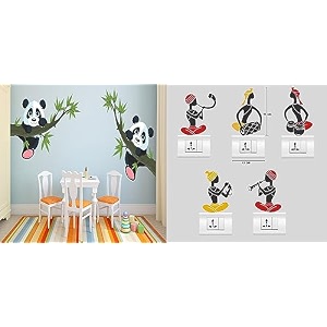 merical panda hanging on a branch and folkband switch board wall sticker for living room hall bedroom material pvc vinyl