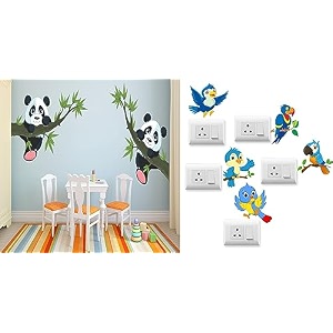 merical panda hanging on a branch and twitter switch board wall sticker for living room hall bedroom material pvc vinyl