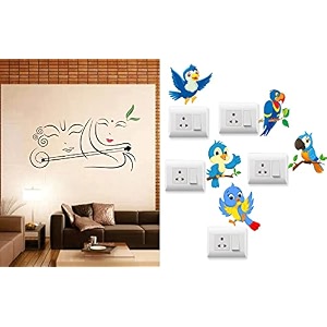 merical radhe krishna with flute and twitter switch board wall sticker for living room hall bedroom material pvc vinyl