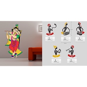 merical radhe krishna multicolor and folkband switch board wall sticker for living room hall bedroom material pvc vinyl